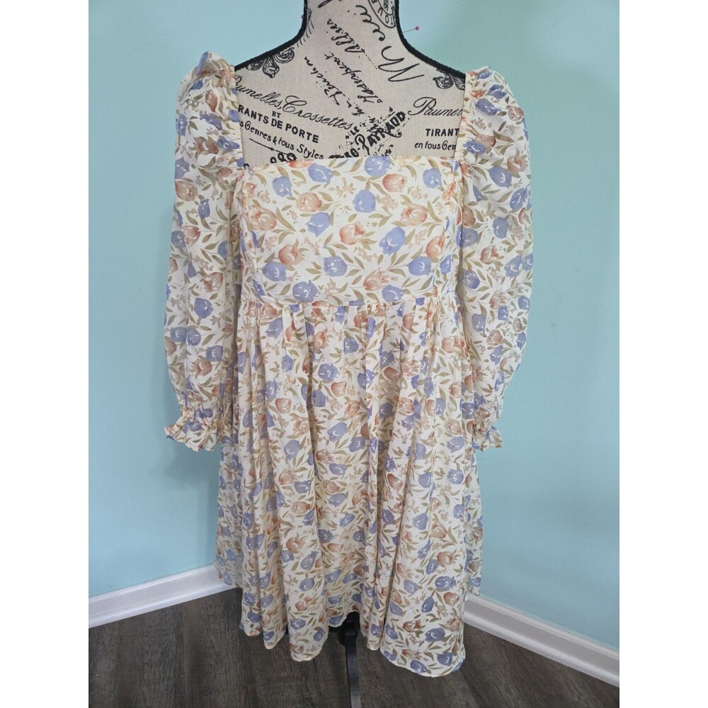 Storia Floral Puff Sleeve Empire Waist Baby Doll Dress large